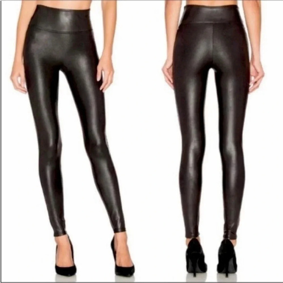 SPANX Faux Leather Leggings High Waisted Pull On Pants Stretch Black Vegan S - Picture 1 of 9